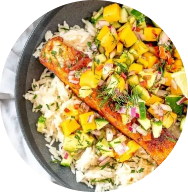 Salmon and Rice with a Mango Salad