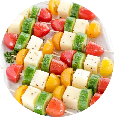 Cherry Tomato, Cucumber and Mozzarella Skewers